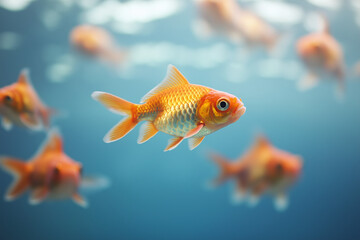 Fototapeta premium Against the stream, opposite concept, leader goldfish