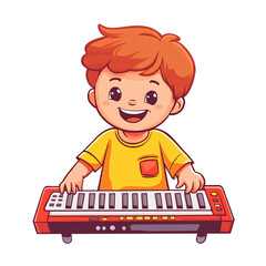 a cartoon of a boy playing a keyboard