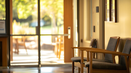 Campus counseling center entrance, a welcoming space for students seeking mental health support and guidance, fostering a nurturing environment for personal growth and well-being.