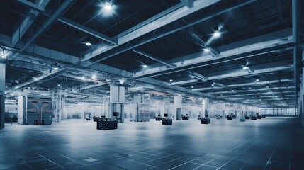 Autonomous drones equipped with advanced sensors and technology inspecting and maintaining complex factory machinery optimizing industrial processes and improving efficiency in a modern