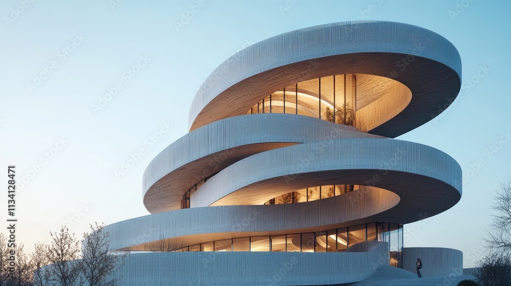 Aufkleber a building shaped like a spiral, mimicking the design of a nautilus shell, featuring layers of susta