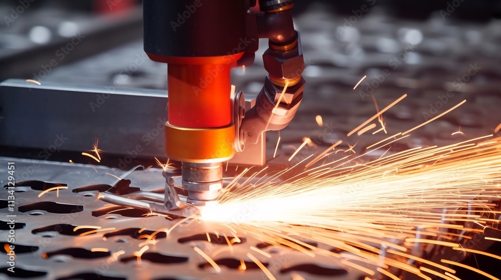 Poster robotic arms performing highly precise welding on battery modules in a state of the art automated ma