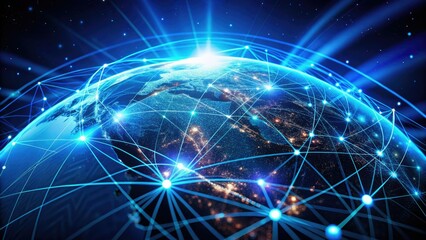 Fototapeta premium Global business networking: Drone photography captures worldwide connectivity via digital communication.