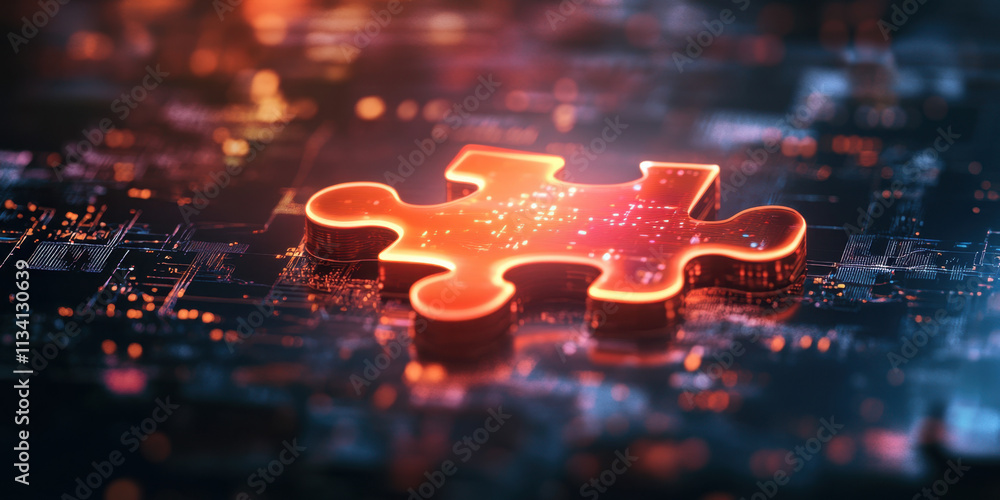 Aufkleber a luminous red puzzle piece sits on a colorful digital surface filled with intricate patterns and gl