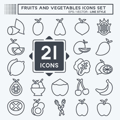 Icon Set Fruits And Vegetables. related to Healthy symbol. line style. editable