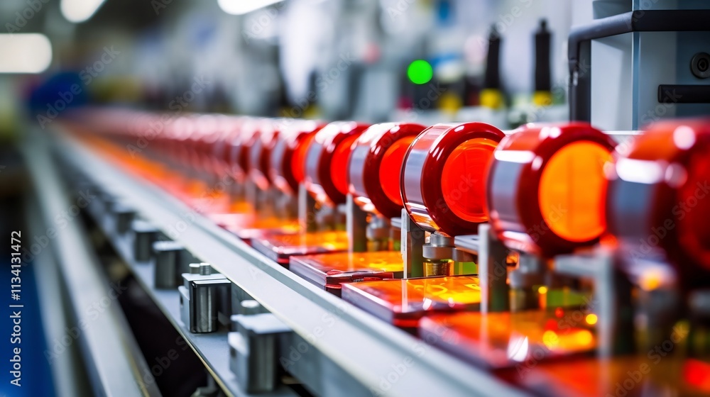 Aufkleber lithium ion battery cells being charged for the first time on an automated assembly line