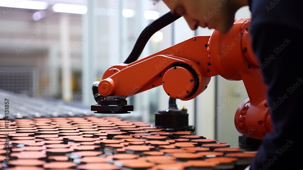 Poster advanced robotic systems efficiently assembling cylindrical battery cells in a futuristic manufactur