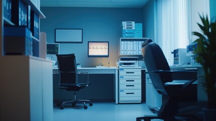 Fototapeta premium High-end office equipment and expensive decor in a private medical record room.