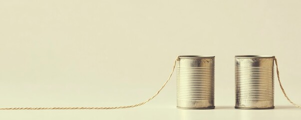 Two tin cans connected by a string, symbolizing communication.