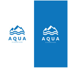 a blue logo with a mountain and water waves  water mountain logo  aqua logo  logo for business  mineral  natural