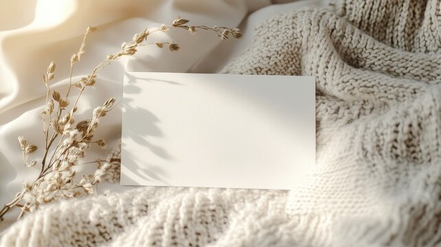 A5 blank white card mockup, white background with soft aestetic in the background, cozy theme