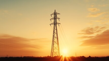 Power Line Against Sunset Sky