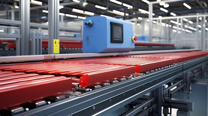 Automated conveyor belt system transporting fully assembled battery packs to packaging stations in a modern manufacturing facility