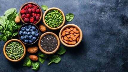 A Variety of Healthy Foods in Wooden Bowls