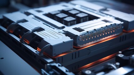 Automated assembly line of electric vehicle battery modules being integrated into vehicle platforms for efficient and sustainable transportation technology