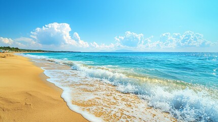 Fototapeta premium Cyprus's beaches feature golden sands and crystal-clear waters, inviting sunbathers and adventure-seekers to experience the breathtaking Mediterranean coast.