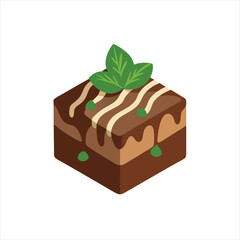 Delicious Brownie Silhouette with Mint Garnish Illustration