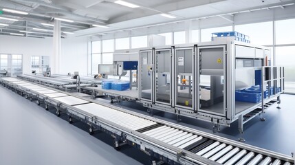 Obraz premium Automated systems seamlessly processing and managing raw materials for the production of batteries This innovative technology streamlines the manufacturing process