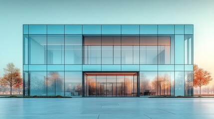 Fototapeta premium Modern glass office building at sunrise.
