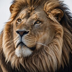 Fototapeta premium A majestic lion with a flowing mane on a white background.