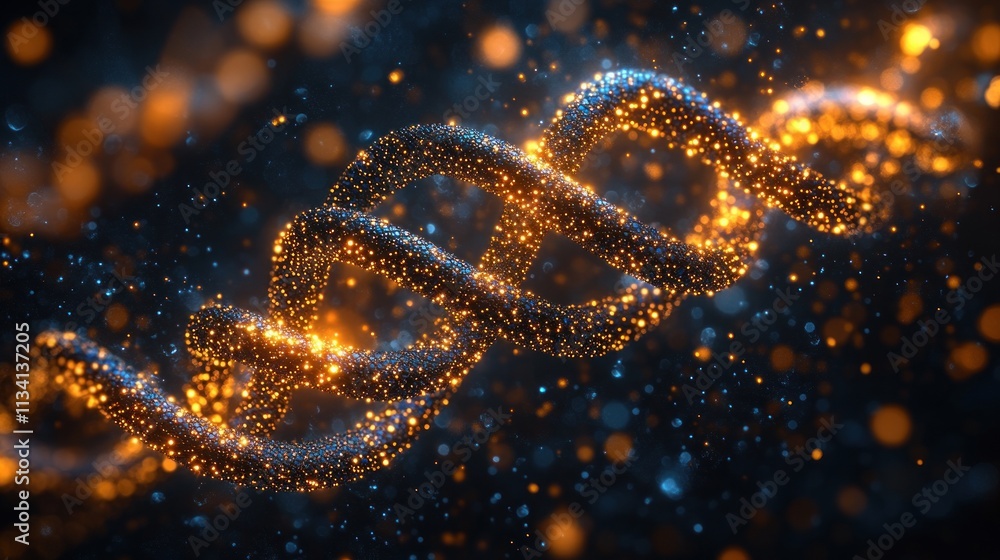 Poster glowing dna double helix structure in dark space.