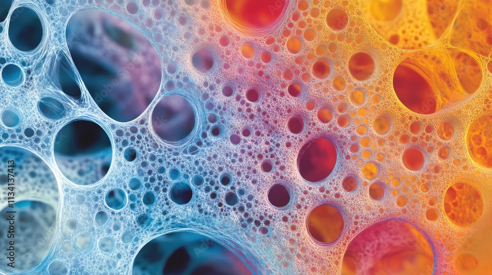 Poster a close-up of a polymer surface under a microscope, showing a smooth but complex pattern of molecule