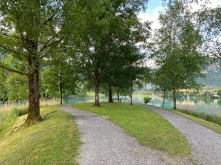 Islet Lungern from a bird's eye view at Lungern Lake or Lungerensee - Canton of Obwalden, Switzerland (Inseli Lungern aus der Vogelperspektive am Lungernsee - Kanton Obwald, Schweiz)