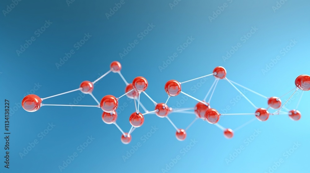 Poster elegant and simple molecular diagrams floating gracefully on a soft blue background representing the