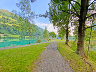 Islet Lungern from a bird's eye view at Lungern Lake or Lungerensee - Canton of Obwalden, Switzerland (Inseli Lungern aus der Vogelperspektive am Lungernsee - Kanton Obwald, Schweiz)