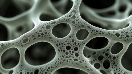 A close-up of a synthetic structure under a microscope, with a focus on the fine textures and bonded layers forming its surface