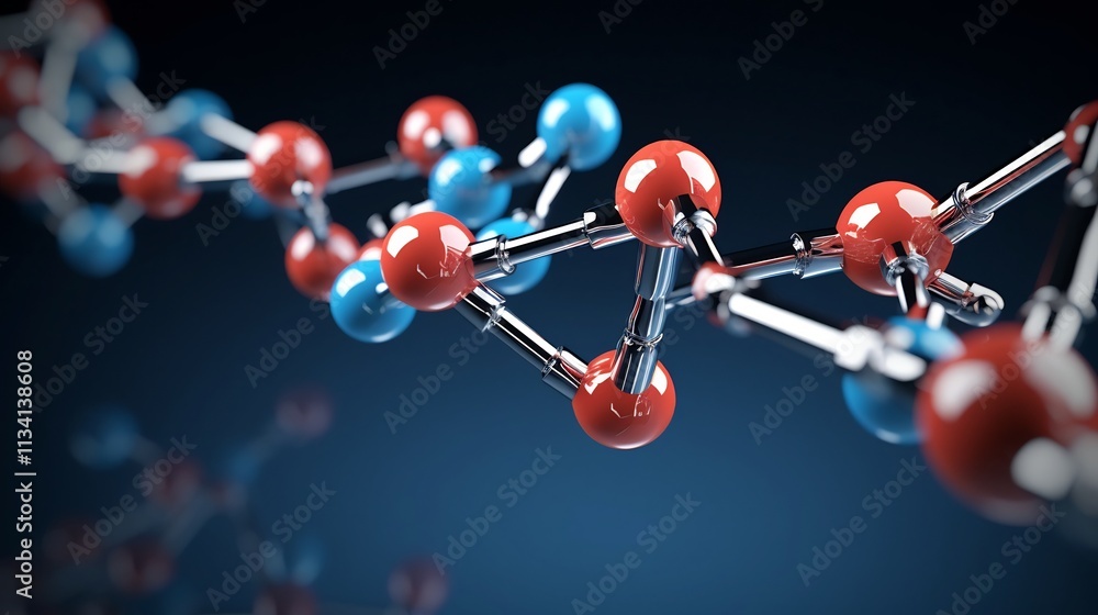Poster minimalist digital of simple molecular chains and structures representing basic chemical compounds a