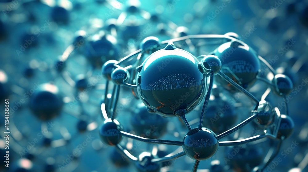 Poster futuristic molecular structures of cutting edge nanotechnology depicting complex nanoscale designs a