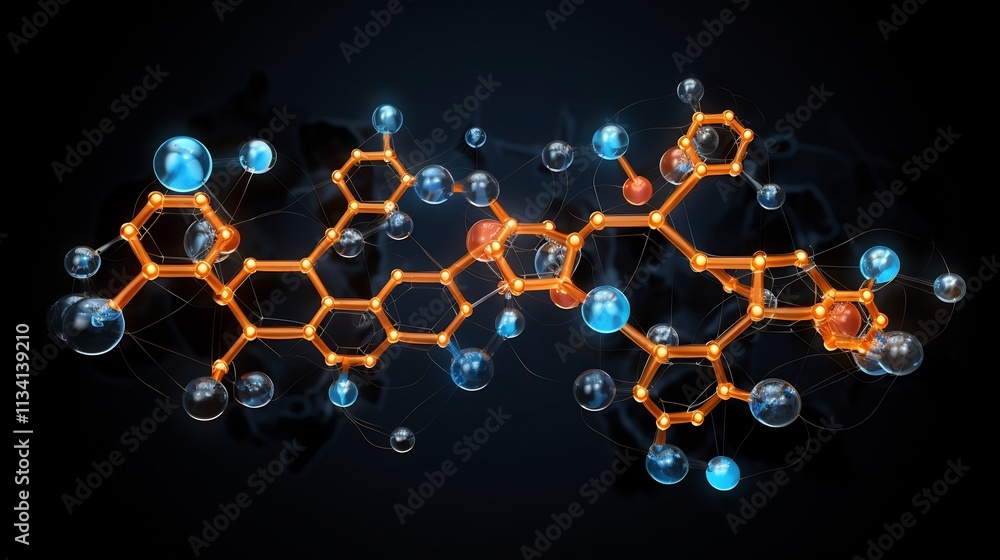 Poster molecular clusters forming intricate geometric patterns against a dramatic dark background abstract 