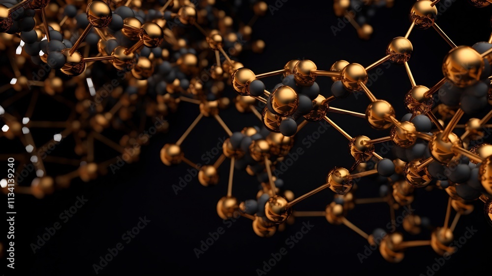 Poster intricate molecular clusters forming captivating geometric patterns against a dark moody background 