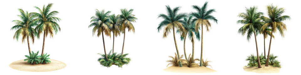 Obraz premium Stunning tropical beach scene with lush palm trees swaying gently in the breeze set against a backdrop of the shimmering ocean and clear blue sky