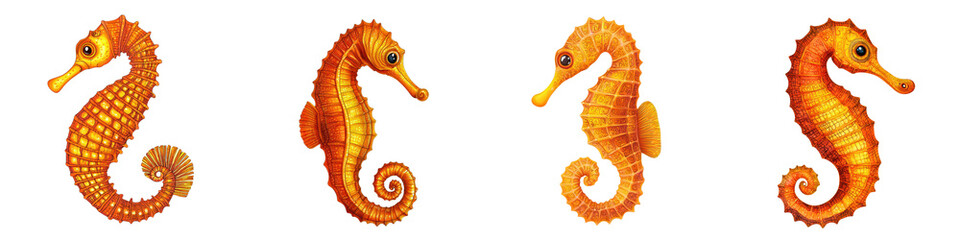 Fototapeta premium Vibrant of Diverse Seahorse Species Swimming in a Lush Tropical Underwater Ecosystem Decorative Graphic Design Element or Background for Marine Life Coastal or Aquatic Themes