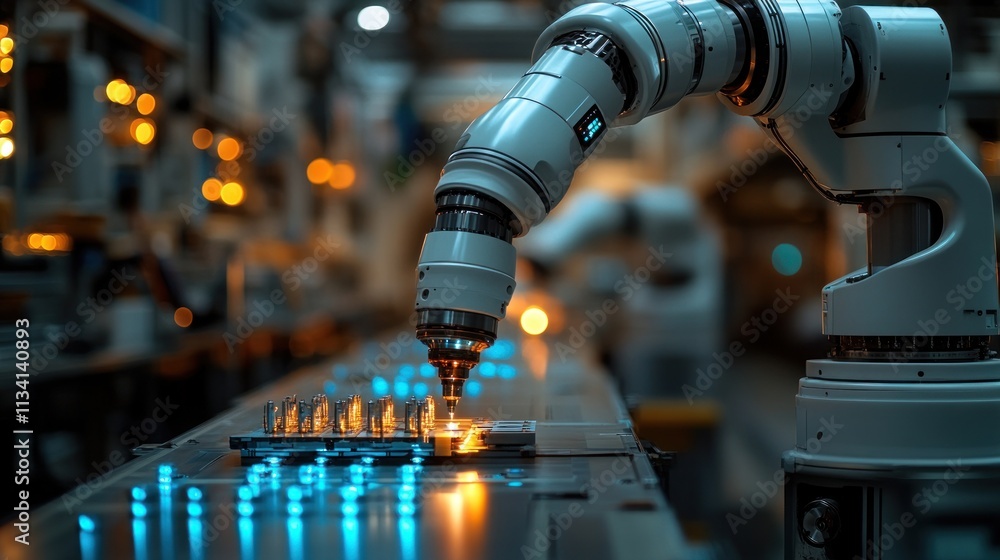 Aufkleber robotic arm performing precise assembly task on a production line.