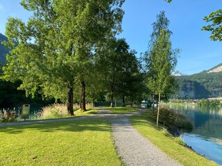 Islet Lungern from a bird's eye view at Lungern Lake or Lungerensee - Canton of Obwalden, Switzerland (Inseli Lungern aus der Vogelperspektive am Lungernsee - Kanton Obwald, Schweiz)