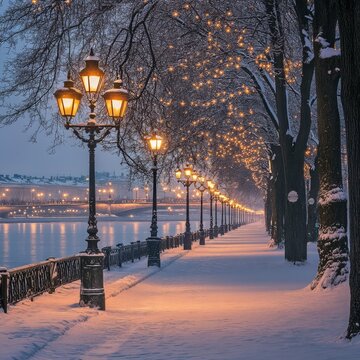 Victory at Krestovsky island in winter evening