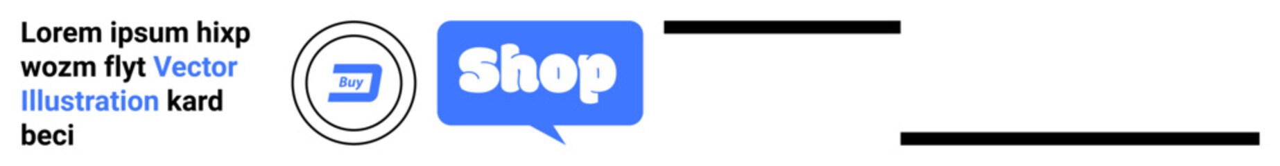 Blue chat bubble with the word Shop a circular icon with a shopping cart and placeholder text. Ideal for e-commerce business promotion website banners online stores and digital marketing campaigns