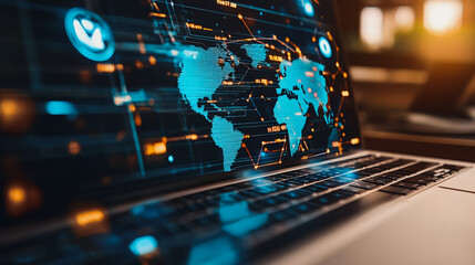 Fototapeta premium Abstract business Financial charts show a significant increase in profits in the stock market.This is driven by higher interest rates and continued growth. In the innovation world network of financial