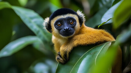 Obraz premium Adorable Golden Lion Tamarin in Lush Green Forest
