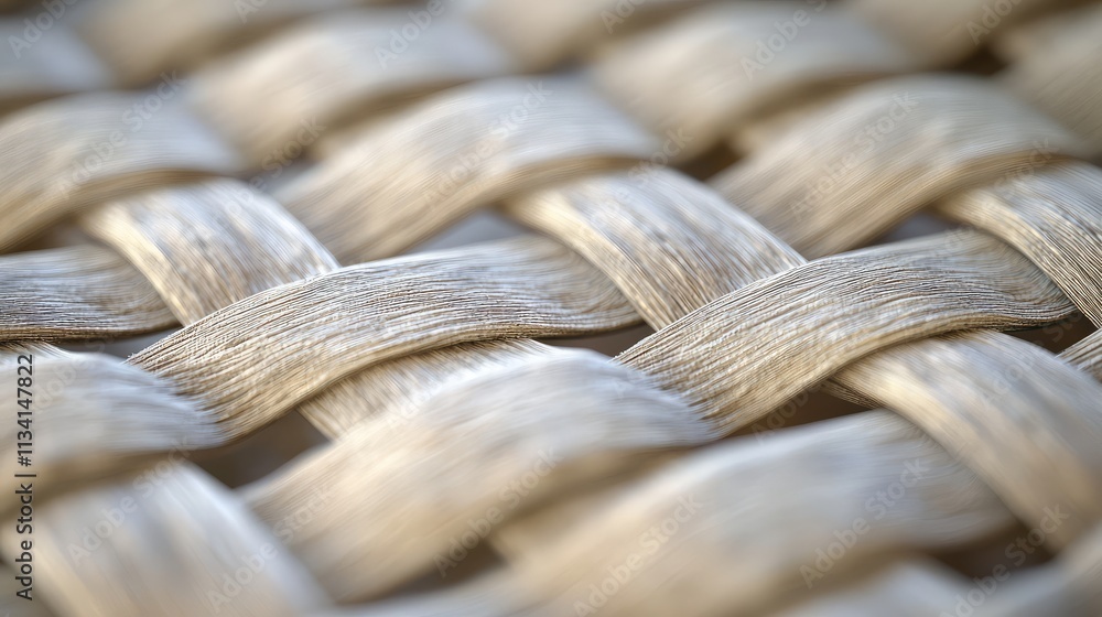 Poster a close-up view of a woven fabric structure, showcasing intricate patterns of interlaced threads in 