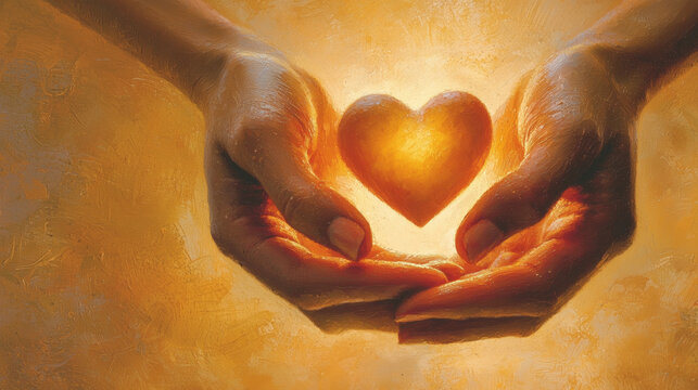 Hands Holding Glowing Heart in Warm Light