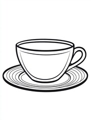 Simple Line Drawing of a Teacup and Saucer.