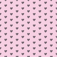 Seamless pattern with black hearts on a pink background