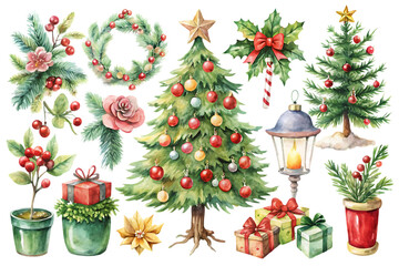 Set vector Christmas clipart, on transparent background. Png File