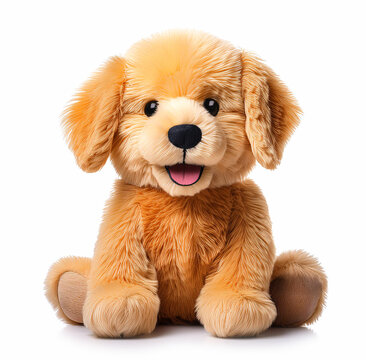 かわいいゴールデンレトリバーのぬいぐるみ（cute golden retriever dog stuffed animal on white background）
