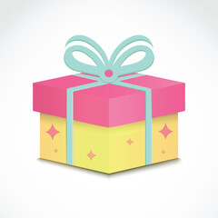 Pastel yellow and pink gift box with pastel green ribbon