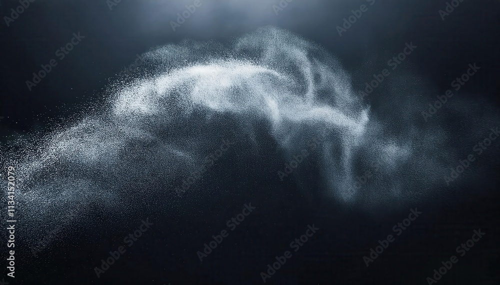 Poster abstract fine snow particles in motion against dark background, dramatic winter blizzard effect for 